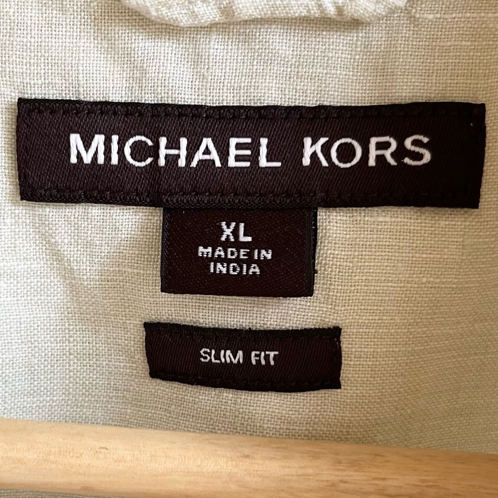 Michael Kors Linen Short Sleeve Button Front Light Green Short Slv Slim … - Picture 2 of 7